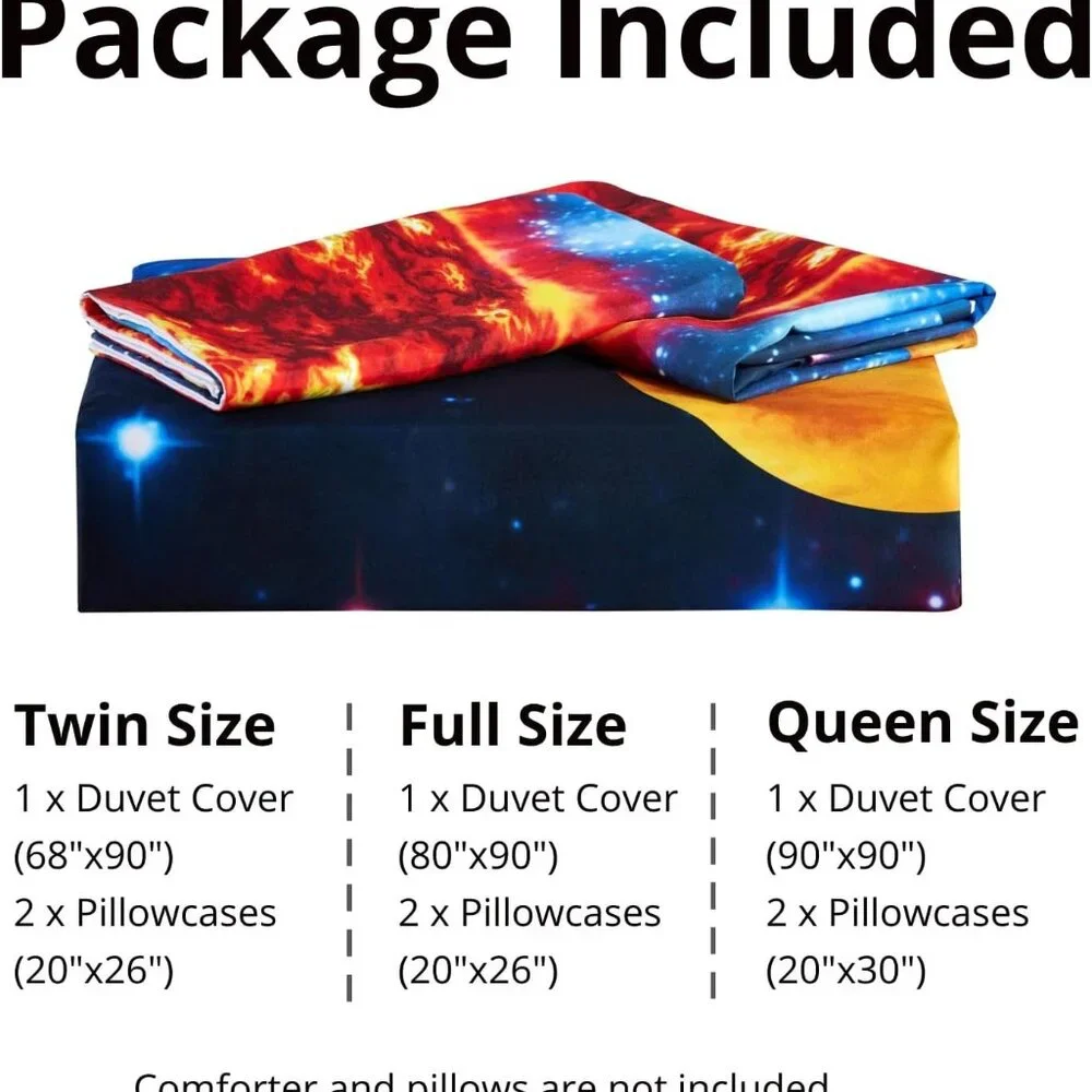 Twin Size Duvet + Pillowcase Set Galaxy Space Planets Solar System Multicolor